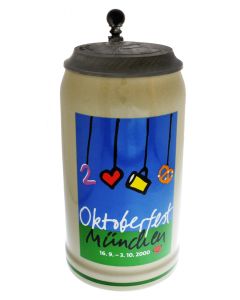 2000 - Offizieller Plakatmotiv Oktoberfestkrug mit Zinndeckel, Jahrgangskrug