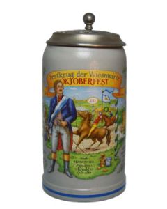 2015 - Wiesn Wirte Krug mit Zinndeckel, Brauereikrug, Bierkrug, Steinkrug, Oktoberfestkrug