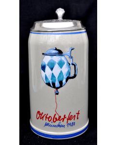 1980 - Offizieller Plakatmotiv Oktoberfestkrug mit Zinndeckel, Jahrgangskrug