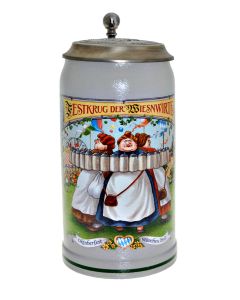 2012 - Wiesn Wirte Krug mit Zinndeckel, Brauereikrug, Bierkrug, Steinkrug, Oktoberfestkrug