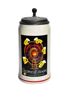 2002 - Offizieller Plakatmotiv Oktoberfestkrug mit Zinndeckel, Jahrgangskrug