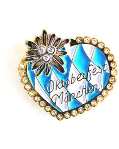 Pin Anstecker Souvenir Herz Bayernraute mit Strass Edelweis