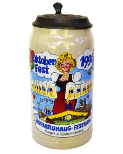 1996 Hofbräuhaus Oktoberfest München Festzelt Krug mit Zinndeckel 