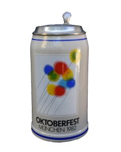 1982 - Offizieller Plakatmotiv Oktoberfestkrug mit Zinndeckel, Jahrgangskrug