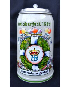 1984 Hofbräuhaus Oktoberfest München Festzelt Krug mit Zinndeckel