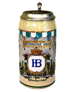 1986 Hofbräuhaus Oktoberfest München Festzelt Krug mit Zinndeckel