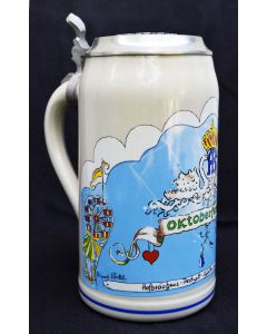 1988 Hofbräuhaus Oktoberfest München Festzelt Krug mit Zinndeckel