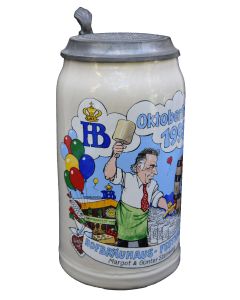 1995 Hofbräuhaus Oktoberfest München Festzelt Krug mit Zinndeckel 