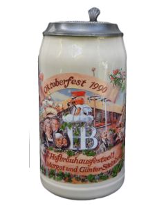 1990 Hofbräuhaus Oktoberfest München Festzelt Krug mit Zinndeckel