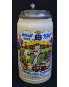 1997 Hofbräuhaus Oktoberfest München Festzelt Krug mit Zinndeckel 