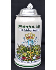 1983 Hofbräuhaus Oktoberfest München Festzelt Krug mit Zinndeckel