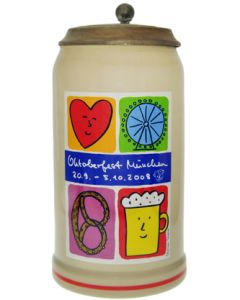 2008 - Offizieller Plakatmotiv Oktoberfestkrug mit Zinndeckel, Jahrgangskrug