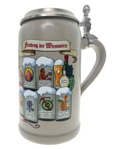 2022 - Wiesn Wirte Krug mit Zinndeckel, Brauereikrug, Bierkrug, Steinkrug, Oktoberfestkrug