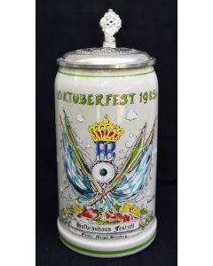 1985 Hofbräuhaus Oktoberfest München Festzelt Krug mit Zinndeckel