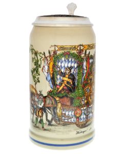 2004 - Wiesn Wirte Krug mit Zinndeckel, Brauereikrug, Bierkrug, Steinkrug, Oktoberfestkrug