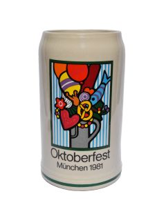 1981 - Offizieller Oktoberfestkrug Plakatmotiv, Jahrgangskrug, Wiesnkrug