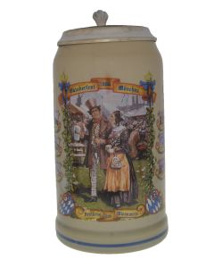 2006 - Wiesn Wirte Krug mit Zinndeckel, Brauereikrug, Bierkrug, Steinkrug, Oktoberfestkrug