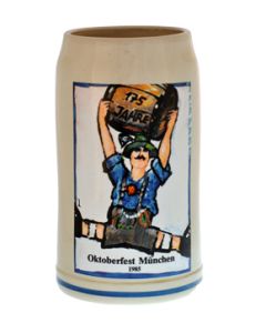 1985 - Offizieller Oktoberfestkrug Plakatmotiv, Jahrgangskrug, Wiesnkrug