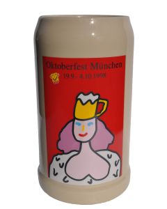 1998 - Offizieller Oktoberfestkrug Plakatmotiv, Jahrgangskrug, Wiesnkrug