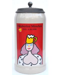 1998 - Offizieller Plakatmotiv Oktoberfestkrug mit Zinndeckel, Jahrgangskrug