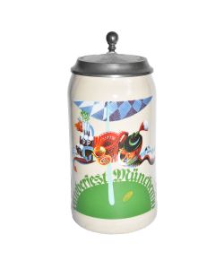 1990 - Offizieller Plakatmotiv Oktoberfestkrug mit Zinndeckel, Jahrgangskrug