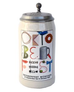 1991 - Offizieller Plakatmotiv Oktoberfestkrug mit Zinndeckel, Jahrgangskrug