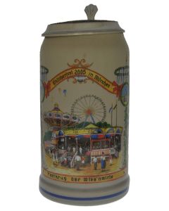 2005 - Wiesn Wirte Krug mit Zinndeckel, Brauereikrug, Bierkrug, Steinkrug, Oktoberfestkrug