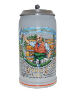 2013 - Wiesn Wirte Krug mit Zinndeckel, Brauereikrug, Bierkrug, Steinkrug, Oktoberfestkrug