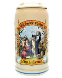 2008 - Wiesn Wirte Krug mit Zinndeckel, Brauereikrug, Bierkrug, Steinkrug, Oktoberfestkrug