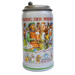 2016 - Wiesn Wirte Krug mit Zinndeckel, Brauereikrug, Bierkrug, Steinkrug, Oktoberfestkrug