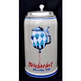 1980 - Offizieller Plakatmotiv Oktoberfestkrug mit Zinndeckel, Jahrgangskrug