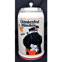 1984 - Offizieller Plakatmotiv Oktoberfestkrug mit Zinndeckel, Jahrgangskrug