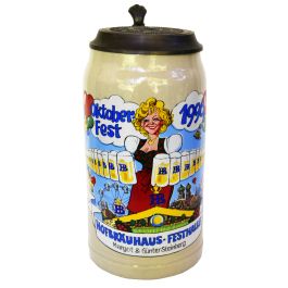 1996 Hofbräuhaus Oktoberfest München Festzelt Krug mit Zinndeckel 