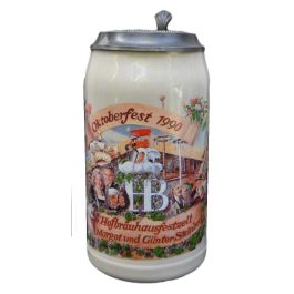 1990 Hofbräuhaus Oktoberfest München Festzelt Krug mit Zinndeckel