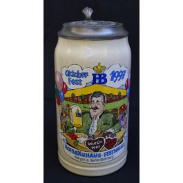 1997 Hofbräuhaus Oktoberfest München Festzelt Krug mit Zinndeckel 