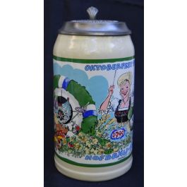 1999 Hofbräuhaus Oktoberfest München Festzelt Krug mit Zinndeckel 