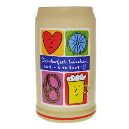 2008 - Offizieller Oktoberfestkrug Plakatmotiv, Jahrgangskrug, Wiesnkrug