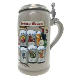 2022 - Wiesn Wirte Krug mit Zinndeckel, Brauereikrug, Bierkrug, Steinkrug, Oktoberfestkrug