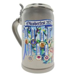 2023 - Wiesn Wirte Krug mit Zinndeckel, Brauereikrug, Bierkrug, Steinkrug, Oktoberfestkrug