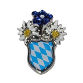 Pin Anstecker Souvenir Edelweis mit Wappen Bayern blau/weis Raute