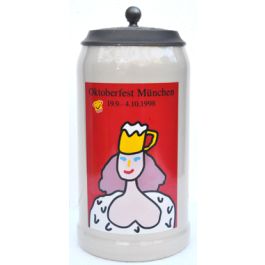 1998 - Offizieller Plakatmotiv Oktoberfestkrug mit Zinndeckel, Jahrgangskrug