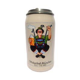 1989 - Offizieller Oktoberfestkrug mit Zinndeckel, Jahrgangskrug, Plakatmotiv