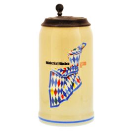 1993 - Offizieller Oktoberfestkrug mit Zinndeckel, Jahrgangskrug, Plakatmotiv