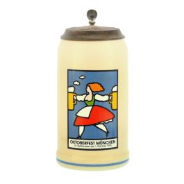 1995 - Offizieller Plakatmotiv Oktoberfestkrug mit Zinndeckel, Jahrgangskrug